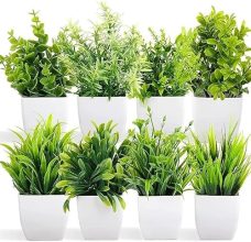 D-Coss By Bharat Benison Pack 12 (6 Pairs Of Different Types) Artificial Potted Plants With Pot For Home And Office Decoration (12)