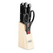 Pigeon By Stovekraft Angular Holder Shears Kitchen Knifes 6 Piece Set With Wooden Block (Stainless Steel)