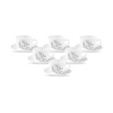 La Opala Diva, Pearl Collection Opal Glass Crockery | Cup & Saucer, Set of 12 | Dusky Vines, 160 ml | for Tea & Coffee | Microwave Safe | 100% Vegetarian | Extra Strong | Super Light | Super White