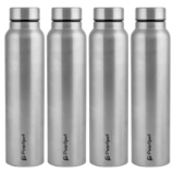 PEARLPET F10 Single Wall Stainless Steel Water Bottle,1L, Silver, Pack of 4 (Matt Finish)