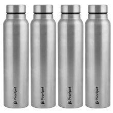 PEARLPET F10 Single Wall Stainless Steel Water Bottle,1L, Silver, Pack of 4 (Matt Finish)