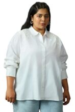 High Star Women Solid Cotton Oversized Fit Collar Long Sleeve Shirts 77