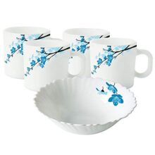 Larah by BOROSIL Opalware Snacks Set – 180ml, 5Pcs, White
