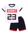 LITTLE NINJA Pure Cotton Knee Length Half Sleeve Numerical Printed Tee & Shorts Set – Black 6-12M