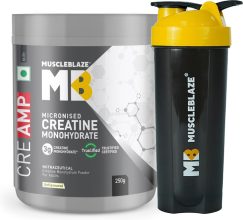 MUSCLEBLAZE Creatine Monohydrate CreAMP™ with CreAbsorb™, Trustified Certified with Shaker Creatine(250 g, Unflavored)