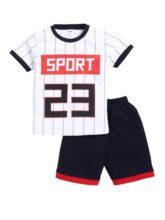 LITTLE NINJA Pure Cotton Knee Length Half Sleeve Numerical Printed Tee & Shorts Set – Black 6-12M