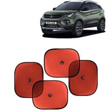 KINGSWAY Car Window Curtain Sticky Sun Shades Compatible with Tata Nexon, (Year 2020-2023), Universal Fit Sunshades for Side Window, Rear Window, Red Color, 4 Pieces