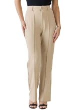 KOTTY Womens Solid Polyester Blend Best Beige Straight fit Trousers (Beige,26)