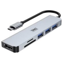 TAG USB-C Multiport Hub Dock 6 in 1 HDCP Aluminum Type-C Adapter with 4K HDMI Port, 1 x USB 3.0, 2 x USB 2.0 Ports, SD/TF Card Reader, for All Type-C Devices – MacBook Laptop, PC, Thunderbolt 3