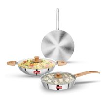 Lifelong Triply Combo Kadhai, Fry Pan With Lid & Roti Tawa For Cooking, Cookware Set Kadai – 20 Cm, Fry Pan – 20 Cm, Induction Bottom And Gas Stove Cookware – (Silver, Lltpc12)