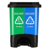 KOLORR Twin Bin 19L Dustbin Dry & Wet Waste Pedal Dustbins / 2 In 1 Dustbin Trash Can/Plastic Garbage Bins with Lid for Home Kitchen – Blue & Green Colour – Medium Size