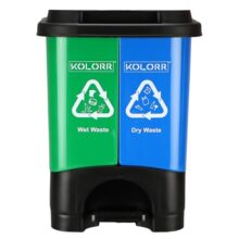 KOLORR Twin Bin 19L Dustbin Dry & Wet Waste Pedal Dustbins / 2 In 1 Dustbin Trash Can/Plastic Garbage Bins with Lid for Home Kitchen – Blue & Green Colour – Medium Size