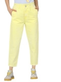 Tokyo Talkies Women Yellow Solid Cropped Stretchable Regular Fit Jeans