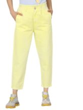 Tokyo Talkies Women Yellow Solid Cropped Stretchable Regular Fit Jeans