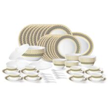 Larah by Borosil Regal Fluted Series Opalware Dinner Set | 63 Pieces for Family of 8 | Microwave & Dishwasher Safe | Bone-Ash Free | Crockery Set for Dining & Gifting | Plates & Bowls | White