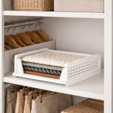 Go Hooked Foldable Wardrobe Organizer With Drawer Style Pull Out Design | Small (44X34X14.5 Cm) Shelf Storage Box | Heavy Duty Plastic Shirt Stacker For Cupboard, Almirah & Closet | White
