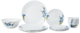 Larah by Borosil Nina Fluted Series Opalware Dinner Set Of 6 Full Plate, 6 Quarter Plates, 6 Veg Bowls and 1 Serving Bowl | Bone-Ash Free Crockery Set for Dining Table (White, 19 Pieces)