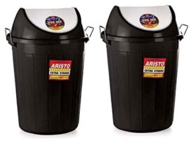 Aristo Swing Lid Garbage Waste Dustbin With Metal Side Handle 80 Ltr (Black/Black) Pack Of 2