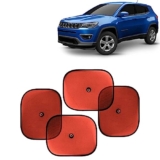 KINGSWAY Car Window Curtain Sticky Sun Shades Compatible with Jeep Compass, (Year 2017-2020), Universal Fit Sunshades for Side Window, Rear Window, Red Color, 4 Pieces