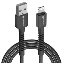 Portronics Konnect X USB to 8 Pin/Lightning Fast Charging Cable with 3A Output,Data Sync,Nylon Braided, Aluminium Alloy Shell, Compatible With iPhone 14,13,12,11, X, 8 Pro/Pro Max Series, iPad (Black)
