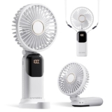 Gockera Portable Fan, 4200Mah Battery Operated Fan, 5 Speeds&Digital Display, Makeup Fans For Women With Base, 180°Foldable 3In1 Handheld/Neck/Desk Fan For Outdoor Indoor,Ultra Quiet (White)