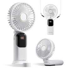 Gockera Portable Fan, 4200Mah Battery Operated Fan, 5 Speeds&Digital Display, Makeup Fans For Women With Base, 180°Foldable 3In1 Handheld/Neck/Desk Fan For Outdoor Indoor,Ultra Quiet (White)