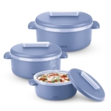MILTON Micronova Jr. Gift Set Inner Stainless Steel Casserole, Set of 3 (380 ml, 775 ml, 1345 ml), Light Blue, BPA Free, Food Grade, Hot and Cold, Microwaverable Steel, Dishwasher Safe, Chapati, Roti