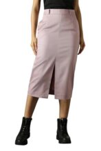 High Star Women Solid Chic A-Line Midi Skirts Lavender