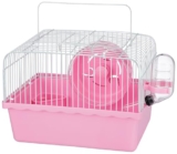 Amazon Basics Hamster, Gerbil, Guinea Pig Cage and Playhouse, Spacious cage for Small Pets, Double Story with Slide, Exercise Wheel and Feeding Bottle | 23.44 X 17.19 X 25.18 cm | Pink