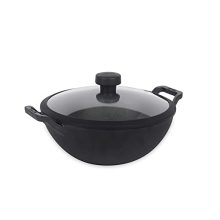 Meyer Pre Seasoned Cast Iron Kadai|Iron Kadhai With Lid For Cooking And Deep Frying | Heavy Base Iron Kadai Small Size | Gas Stove And Induction Friendly 20Cm/ 2 Liters, Black