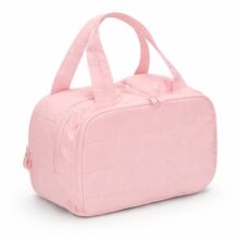 Makeup Organizer Travel Bag With Wet And Dry Sections, Dual Zip Compartments, Top Handles, Pink
