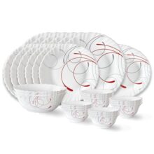 Larah by Borosil Boro Fluted Series Opalware Dinner Set | 27 Pieces for Family of 6 | Microwave & Dishwasher Safe | Bone-Ash Free | Crockery Set for Dining & Gifting | Plates & Bowls | White