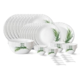 Larah by Borosil Crescent Fluted Series Opalware Dinner Set | 44 Pieces for Family of 8 | Microwave & Dishwasher Safe | Bone-Ash Free | Crockery Set for Dining & Gifting | Plates & Bowls | White