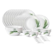 Larah by Borosil Crescent Fluted Series Opalware Dinner Set | 44 Pieces for Family of 8 | Microwave & Dishwasher Safe | Bone-Ash Free | Crockery Set for Dining & Gifting | Plates & Bowls | White
