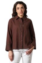 High Star Women Oversized Spread Collar Long Sleeves Solid Shirts 39