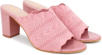 Action Women’s Knitted Mule Sandals| Block Heel 10cm| Nude| Peep-Toe Design_Pink_3