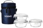 Amazon Brand – Solimo Glass Lunch Box Set with Sliding Air Vents and Bag (3 pieces, 400ml, Transparent)