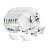 Larah by Borosil Nina Fluted Series Opalware Dinner Set | 33 Pieces for Family of 6 | Microwave & Dishwasher Safe | Bone-Ash Free | Crockery Set for Dining & Gifting | Plates & Bowls | White