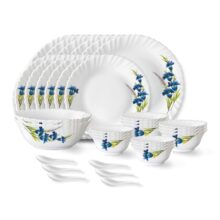 Larah by Borosil Nina Fluted Series Opalware Dinner Set | 33 Pieces for Family of 6 | Microwave & Dishwasher Safe | Bone-Ash Free | Crockery Set for Dining & Gifting | Plates & Bowls | White