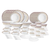 Larah by Borosil Elega Fluted Series Opalware Dinner Set | 66 Pieces for Family of 6 | Microwave & Dishwasher Safe | Bone-Ash Free | Crockery Set for Dining & Gifting | Plates & Bowls | White