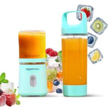 Amazon Basics Portable Blender | 350/500 ml Jar | USB Charging | Battery Operated and Rechargeable | 6 Stainless Steel Blades | 2×2000 mAh Batteries | 1 Year Warranty