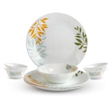 CELLO Lush Foliage Imperial Series Opalware Dinner Set of 10 Pieces for Family of 4 | Bone-Ash Free & Leadfree Opal Glass, Microwave & Dishwasher Safe Plates & Bowls Crockery Set for Dining & Gifting