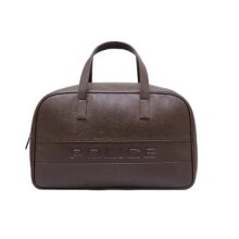 Police Men’s Brown Vegan Leather 40 L Duffle Bag | Premium Travel & Gym Bag | Top Handle Carry | Spacious & Durable Design (Dark Brown)