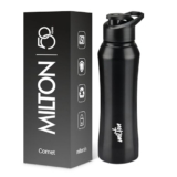 Milton Comet 1000 Stainless Steel Water Bottle 1000 Ml, Single Walled, Isi Certified I Leak Proof Lid, Rust Proof I For School, Office, Gym I Black