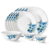 Larah by Borosil Pansy Fluted Series Opalware Dinner Set | 13 Pieces for Family of 4 | Microwave & Dishwasher Safe | Bone-Ash Free | Crockery Set for Dining & Gifting | Plates & Bowls | White