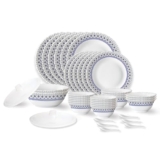 Larah By Borosil Ocean Fluted Series Opalware Dinner Set | 40 Pieces For Family Of 6 | Microwave & Dishwasher Safe | Bone-Ash Free | Crockery Set For Dining & Gifting | Plates & Bowls | White