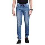 CAHOOT Men’s Classic Blue Light-Washed Regular Fit Denim Jeans, Elasticated Hem Drawstring Mid-Rise Stretchable Cotton Denim Jeans Crafted with Comfort Fit