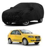 Sulfar 100% Water Resistant Car Body Cover Compatible with Mirror & Antenna Pockets for Fiat Palio D (Triple Stitched, Full Bottom Elastic, Black)