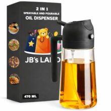 Jb’S Land Cooking Oil Sprayer Bottle 2 In 1 Oil Dispenser And Sprayer 470Ml Glass Non Drip Leak Proof Fine Mist Olive Oil Spray For Kitchen Air Fryer Bbq Salad