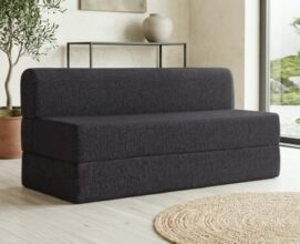 uberlyfe 3 Seater 5×6 Feet Foldable Sofa Cum Bed | Sofa cumbeds with Queen Size Mattress | 15-Inch Sofa Height | Breathable Dark Grey Jute Fabric | 1 Year Warranty